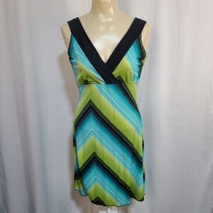 RAG Chevron Striped Sleeveless Dress Vneck Bright Summer Fun Medium